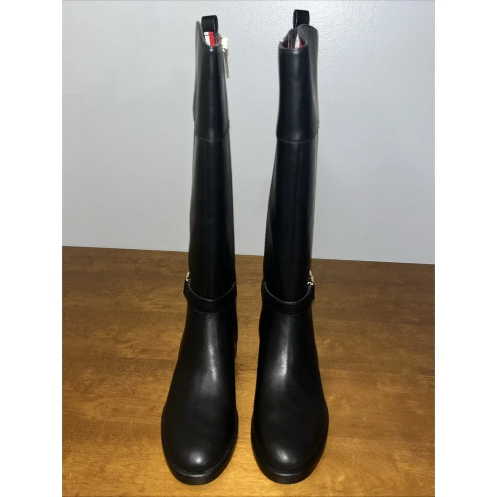 Tommy Hilfiger Twionni Size 8M Casual Tall Knee High Riding Boots Side Zip Black